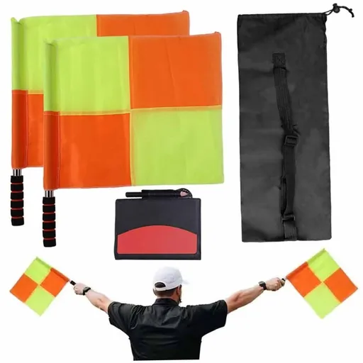 Soccer Referee Kit with Flags, Red/Yellow Cards, Whistle & Storage Bag, Complete Assistant for Amateur and Professional Matches (1 Kit)