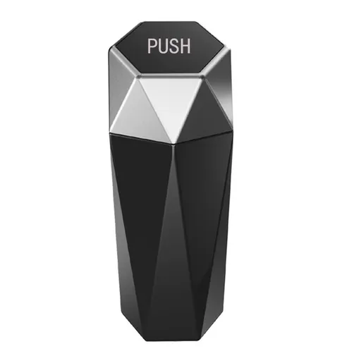 550ML Silver Car Trash Can with Automatic Rebound Lid & Diamond Design - Portable Waste Bin and Odour Proof Storage, Easy to Clean for Office Home Car Center Console