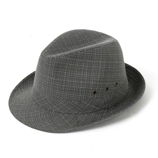 Men's Linen Top Hat Summer Dome Curled Brim Hong Kong and Macao hemp deep gray 59#