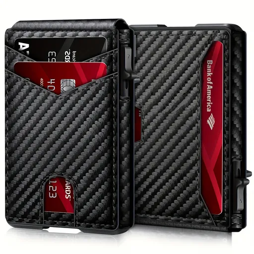 Carbon Fiber Slim Bifold Wallet for Men with RFID Blocking Pop-up Card Ejector and Magnetic Closure Minimalist Design for Australian Daily Use