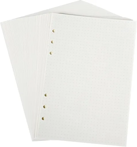 Notebook Refill A5 - Ring Binder Paper 6 Holes - Agenda Refill - Bullet Journal Paper - Refillable Notepad - Writing Paper - Planner Inserts - Office Supplies - School Supplies - Drawing and Sketching -Dotted Dots - White - 5 Pieces