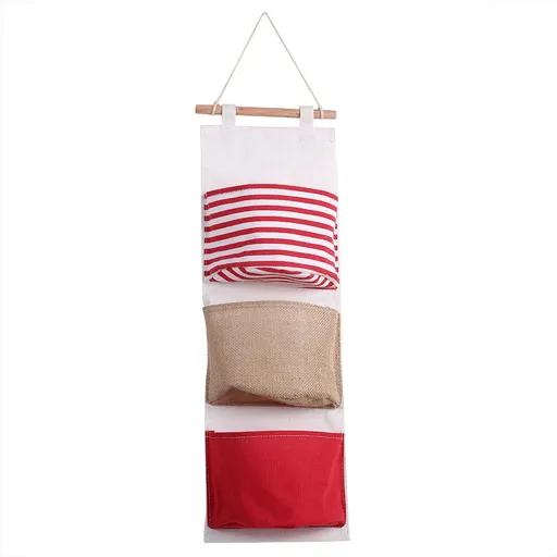 3Layer Linen Storage Bag Wardrobe Hanging Bag Wall Pouch Toys