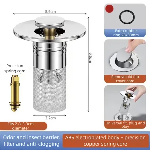 2-Pack Pop-Up Sink Stopper with Hair Catcher – Small (28-33mm) Drain Filter,Basin Drain Filter Upgrade