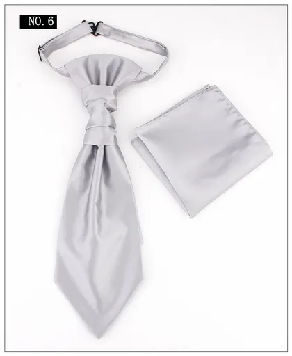 Men's Formal Paisley Ascot Cravat & Pocket Square Set - Adjustable Necktie for Weddings(Light Gray )