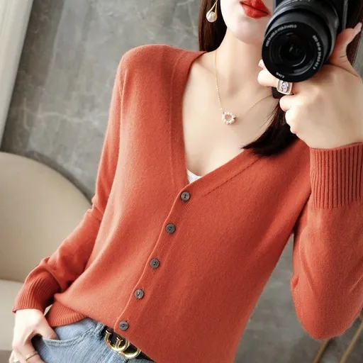 Women V Neck Knitted Cardigan Long Sleeve Sweater Caramel Size: S; Height (cm): 155-160; Weight (kg): 45-50; Bust (cm): 82-86; Waist (cm): 66-70; Shoulder width (cm): 37; Length (cm): 58