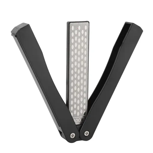 Double Sided Sharpener Portable Emery Fan Shaped Folded Pocket Sharpener for Outdoor Garden Black