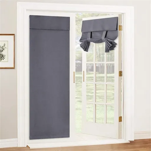 Grey Thermal Blackout Door Curtain with Tie-Up Straps, 66 x 173 cm