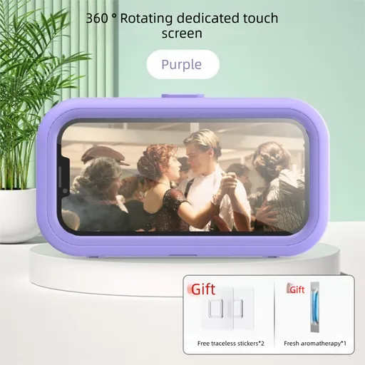 Waterproof Shower Phone Holder Wall Mount with Aromatherapy - 360° Rotating & Retractable Anti-Fog Case - Drill-Free Bathroom & Kitchen Mobile Stand - Purple