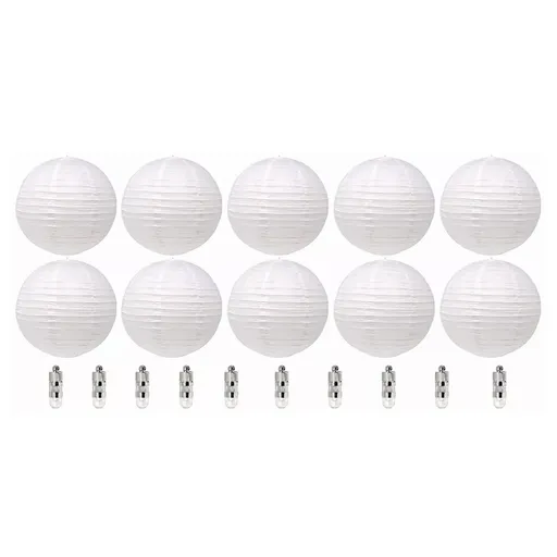 Chinese White Paper Lantern Decorative Round Paper Lanterns with 10 LED Lights for Wedding Party Christmas Party Decor