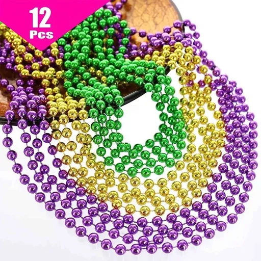 12PCS Plastic Bead Necklaces, Color Plated Holiday Party Carnival Accessory for Festive Events, 33 Inches Long