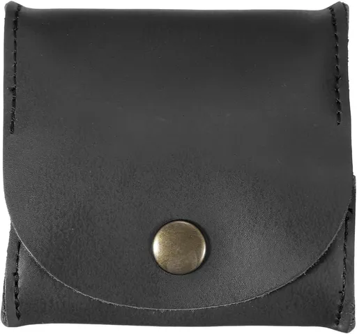 Rustic Leather Coin Purse, Small Leather Pouch Unisex Small Pocket Pouch with Snap Closure Change Holder for Coins Jewelry Earphones Storage, Black