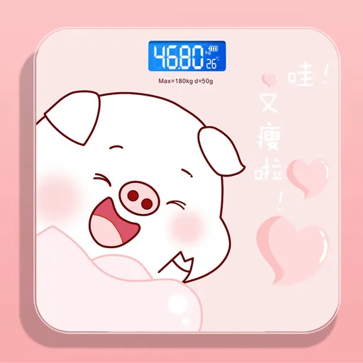 Digital Weight Scale Tempered Glass Smart Accurate Measurement Digital Weight Scale for Home Use Sticker Pink Pig 26x26cm / 10.2x10.2in Battery Model