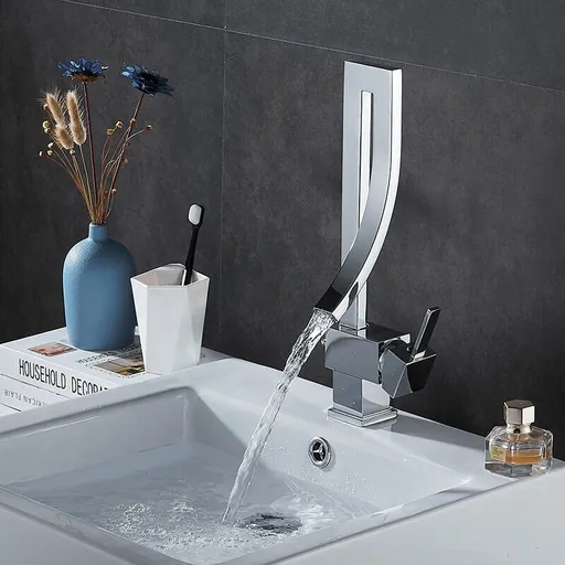 Brass Basin Faucet, Retro Waterfall Hot and Cold Bathroom Faucet, Silver