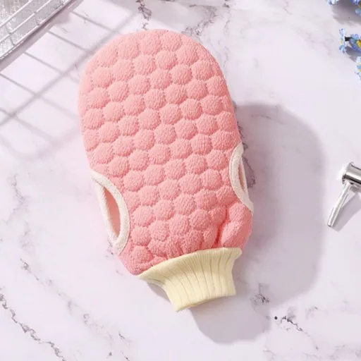 Double-Sided Honeycomb Bath Scrub Gloves, Skin-Safe Exfoliating Mitt—Pink