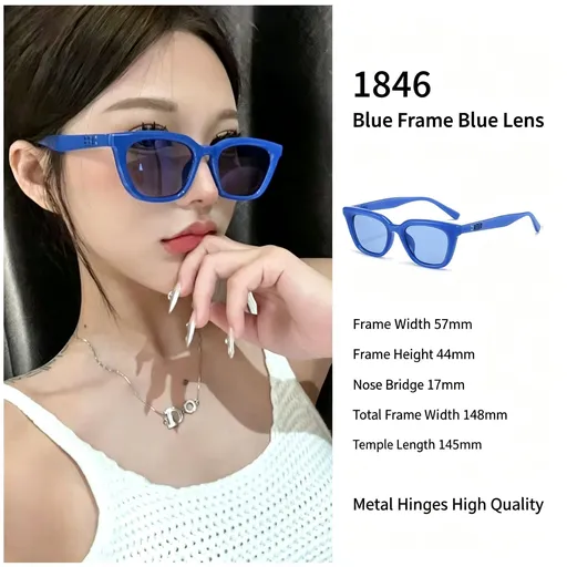 Cool Monochrome Blue Frame Blue Lens Cat Eye Sunglasses UV400 Protection, Sleek Modern Futuristic Look, Popular Christmas Holiday Gift