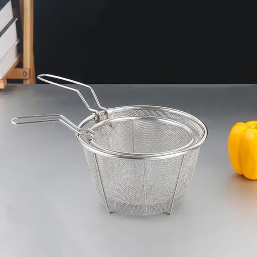 2-Pack Fine Mesh Frying Baskets with 304 Stainless Steel Oil Strainers for Deep Frying and Kitchen Cooking