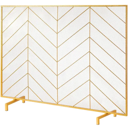 980x758MM Fireplace Screen 1-Panel Iron Mesh Spark Guard Modern Gold