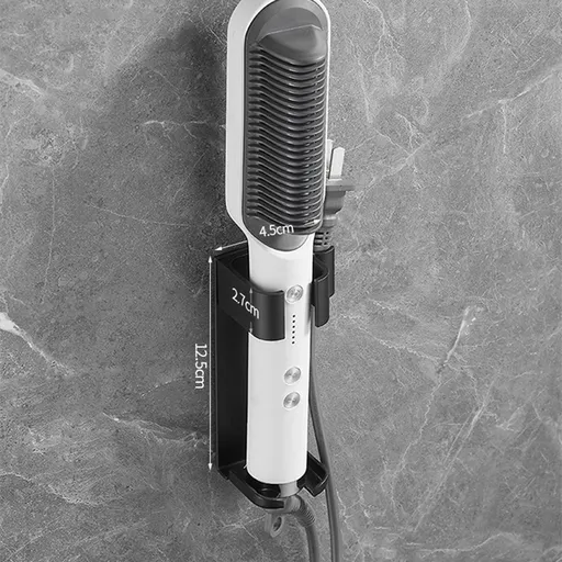 Black Wall-Mounted Aluminum Curling Iron Holder with Tidy Cord - Heat-Resistant Hair Straightener Storage Rack for Diameter ≤ 36mm