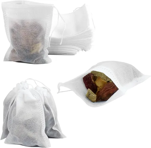 100 Pack Drawstring Bags, Disposable Small Mesh Bags for Cooking, Soaking Medicinal Liquor, Tea Coffee Filter, DIY Craft Spices Storage, Weeding Party Favor (4 x 5.9 Inches)