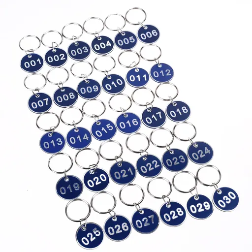 Set of Practical Aluminum Metal Number Plates Luggage ID Tags with Key Rings, Blue Numbers 1-30, for Home, Office, Hotel