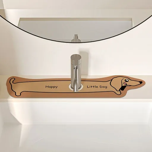 2-Piece Faucet Draining Mat Set Absorbent Sink Splash Guard Quick Dry Counter Mat 10x61cm(Dachshund)