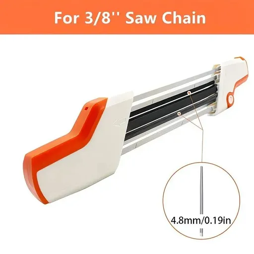 Chain saw file: upgraded lightweight, battery-free and portable, precision sharpening for 3/8-inch saw chain, single-direction reciprocating operation, essential tool for outdoor gardening and forestry maintenance.(White-with 4.8 file)