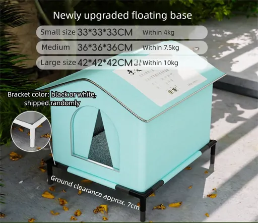 Medium Elevated Indoor/Outdoor Pet Shelter(blue): Waterproof, Insulated for All-Season Warmth
