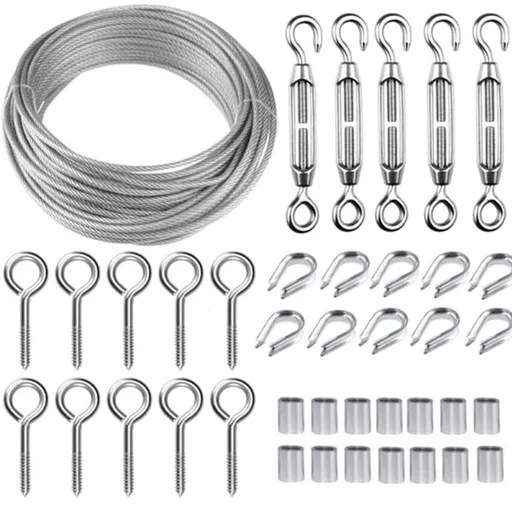 30M/2mm stainless steel wire set with M5 tensioner for plants, clotheslines and railings