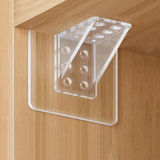 1 Pack Adhesive Shelf Bracket, Punch Free Double Row Support for Cabinets Bookcases Closets and Wall Shelves, Clear, 2.76 x 2.76 inches