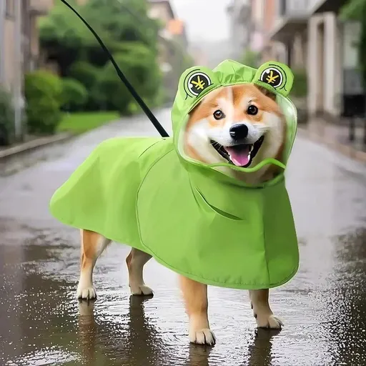 Dog Raincoat Shiba Inu Raincoat Corgi Raincoat Frog-Themed Dog Clothing - Green - Size S-7.5-12kg