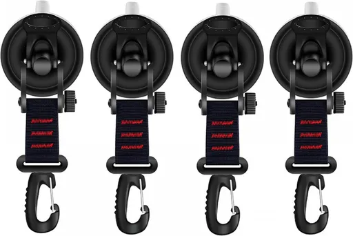 4 pieces - hooks - with suction cup - Powerful Suction Cup Anchor - ABS - Black - Multifunctional - large suction cup - without drilling - for camper, house tent, car awnings, canopies and car cover