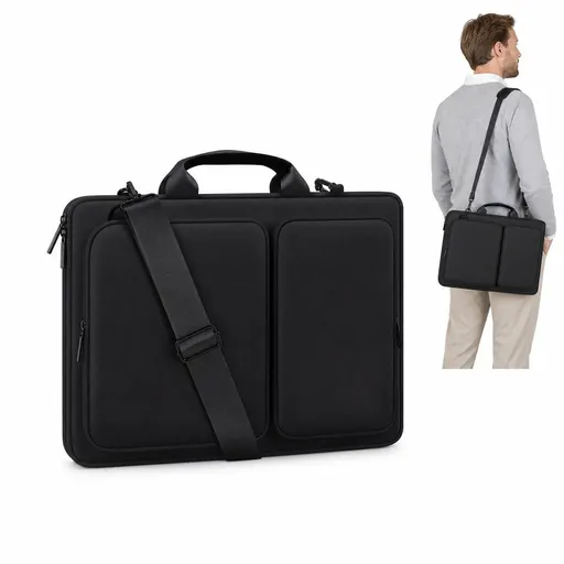 Shockproof Laptop Bag with Padded Compartment and Shoulder Strap, Black, 14 Inch