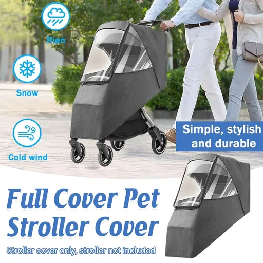 Pet Stroller Rain Cover Waterproof Windproof 270° Panoramic Window Grey