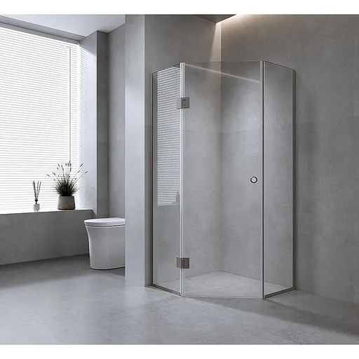 100cm Frameless Diamond Shower Screen with Gunmetal Channels and Brass Hinges