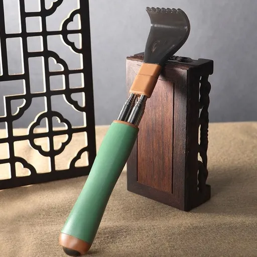 Dual Retractable Back Scratcher, Portable Self-Scratching Tool with Magnetic Massage Roller and Anti-Slip PP Claw - Green