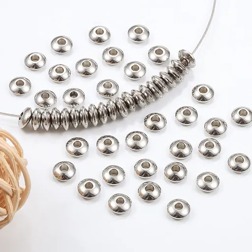 Spacer Beads, Flat Round Slice Beads Disc Beads Metal Large Hole Beads 100pcs Surgical Stainless Steel Hypoallergenic Small