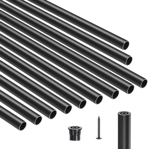 Staircase Balusters 101 Pack, 660 mm Aluminum Stair Balusters, 19 mm Water-Proof Round Metal Spindle Railing, Hollow Deck Railing with Rail Caps & Screws for Stairs, Porch, Patio, Matte Black