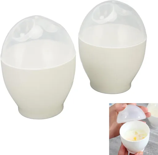 2 pieces - microwave egg cooker - egg cooker - making non-stick eggs and scrambled eggs - for instant breakfast - PP plastic steam cups - 6.5 x 9.5 cm - kitchen utensils - non-stick coating - for home kitchen - white