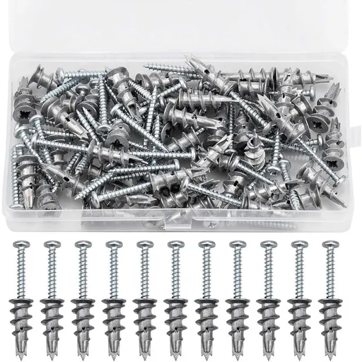 100 pcs Zinc Alloy Expansion Screw Set Combination 50 pcs Screws And 50 pcs Anchors - Metal Self-Drilling - For