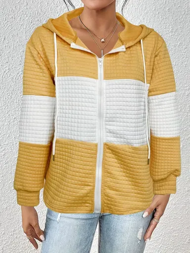 Women'S Hooded Jacket Two-Tone Jacket Drawstring Jacket Casual Jacket Australia - Yellow - Size S(AU S/EU46)