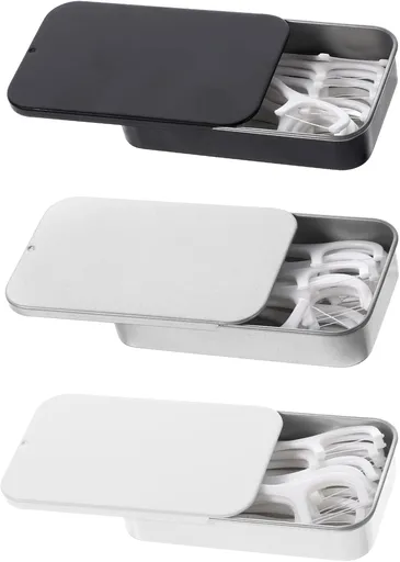3 Pack Travel Floss Picks Case, Dental Floss Picks Travel Case Metal Storage Box for Flosser Pill Oral Care (Black, White, Silver)