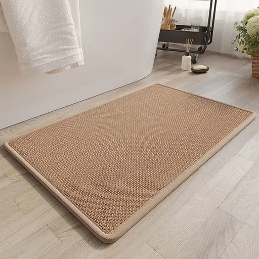 Thickened Linen Bathroom Mat Extra Absorbent Non Slip Rubber Backing Quick Dry Natural Door Mat for Kitchen Bedroom Entrance