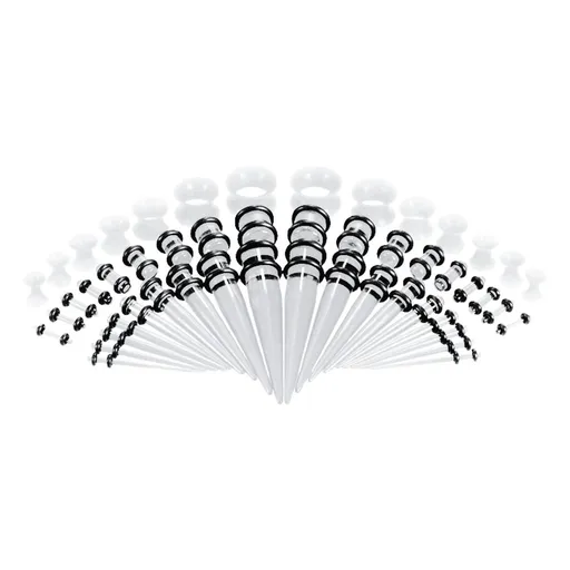 14G-00G Ear Gauges Stretching Kit - 50 Pc Acrylic Tapers, Plugs & Silicone Tunnels Set - Piercing Jewelry Expander for Professional or Home Use