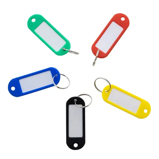 Key Tag Label Window, Assorted Color Tags, Plastic Key Holder Key Ring, Identifier Name Number Address Information Label Card 100