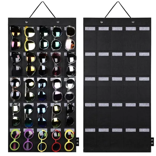 1*Sunglasses Bag Sunglasses Organizer Storage Hanging Wall Pocket Glasses Organizer 25 Slots Sunglass Organizer Holder Display with Sturdy Rope