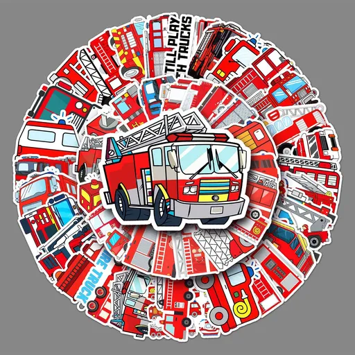 Kids Fire Truck Stickers,50Pcs Cute Cartoon Fire Fighting Engine Vehicles Vinyl Waterproof Decals,Party Decor Water Bottle Laptop