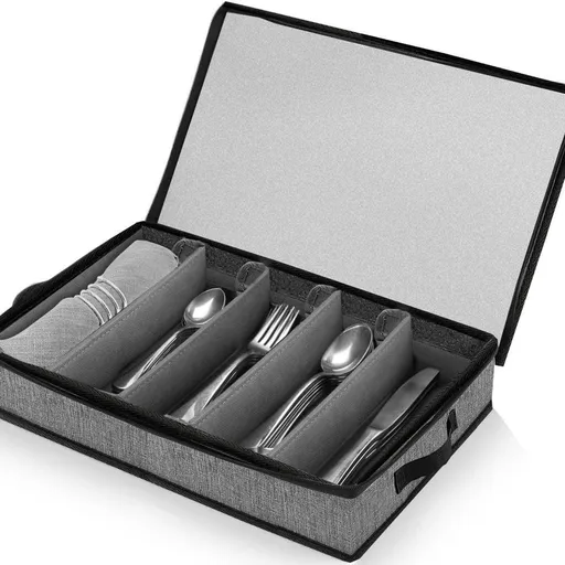 Silverware Organizer Chest,Stackable Flatware Storage Case,Spoon Tableware Storage Box With 4 Dividers for Moving Transport