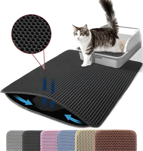 Double EVA Cat Litter Mat, 40x50cm, Black, Prevents Scattered Sand, Multiple Sizes and Colors Available
