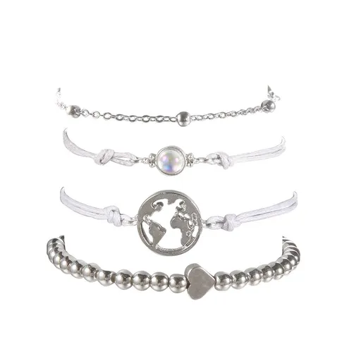 Layered Bracelets Set for Women Sequins Tassel Assorted Stackable Bracelets 4 Silver