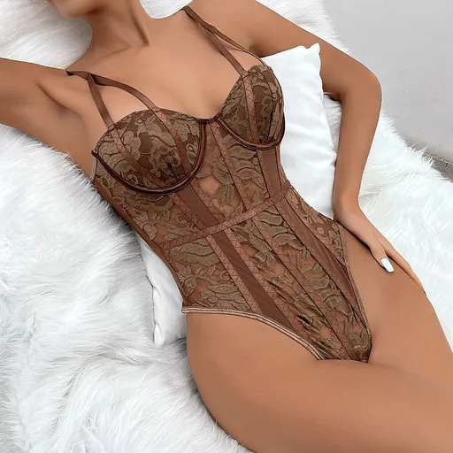 Sexy Lace Splicing Unique Street Style Jumpsuit - Brown - S